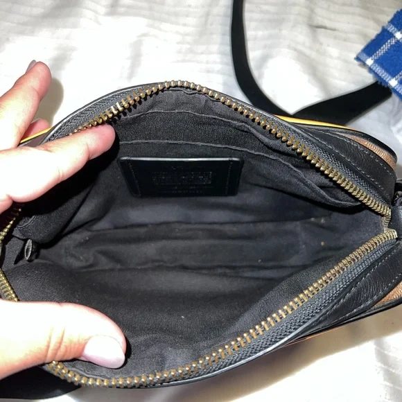 Coach leather crossbody bag, two toned leather and CC canvas.